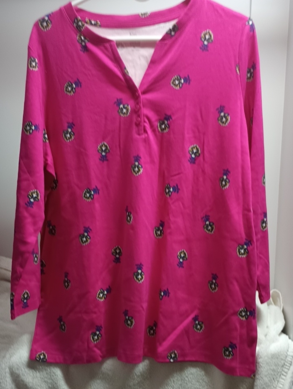 Kim Rogers Bright Pink Long-Sleeve Floral Henley Tunic